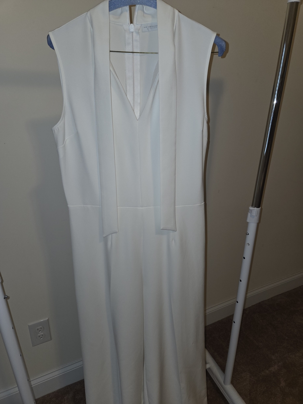 New York & Company White Sleeveless Jumpsuit
